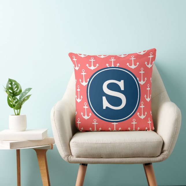 Motif d'Ancre de corail avec Coussin de monogramme (Chaise)