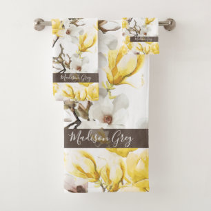 Motif d'aquarelle jaune et blanc Magnolia Blossom