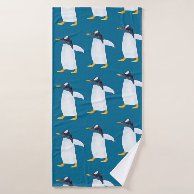 Motif d'aquarelle transparente avec pingouin (Serviette de bain)