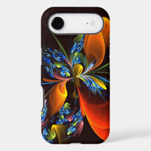 Motif d'art abstrait moderne floral orange bleu #0