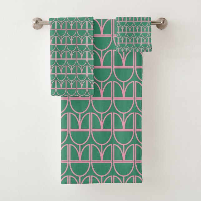 Motif d'art de la ligne florale verte et rose (En situation)