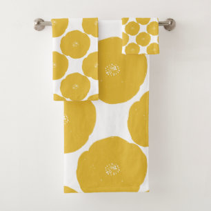Motif d'art floral de Poppy rétro en Jaune et Blan
