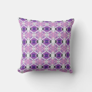 Motif d'art géométrique violet rose coussin blanc
