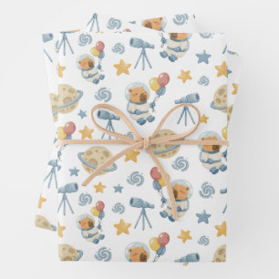 Motif d'astronaute Capybara - Feuilles papier enve