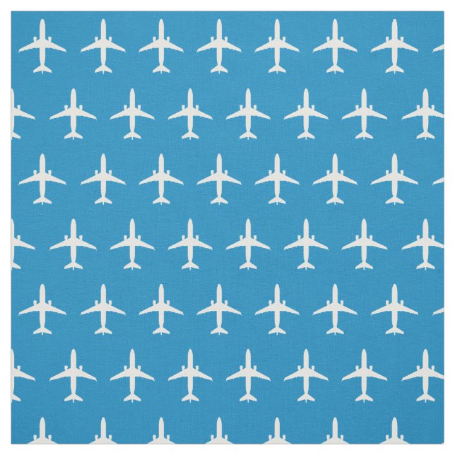 Motif d'avion à réaction blanc E175 sur tissu bleu (Échantillon)