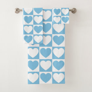 Motif de À damiers bleu clair et blanc aux coeurs