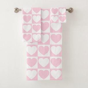 Motif de À damiers rose pâle et blanc aux coeurs