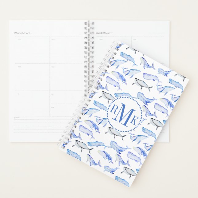 Motif de baleine bleu aquarelle (Devant avec enveloppe)