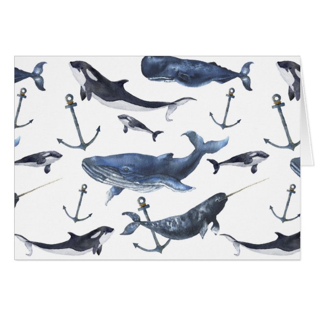 Motif de baleine et d'Ancre d'aquarelle (Devant horizontal)