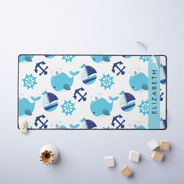 Motif De Baleines, Baleines Bleues, Votre Nom (Tableau pour enfants)
