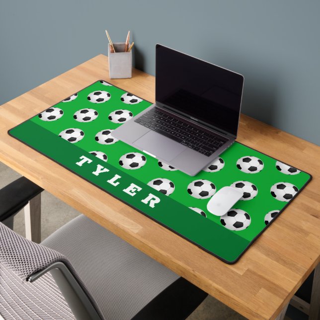 Motif de balle de football, Nom blanc sur vert (Bureau 2)