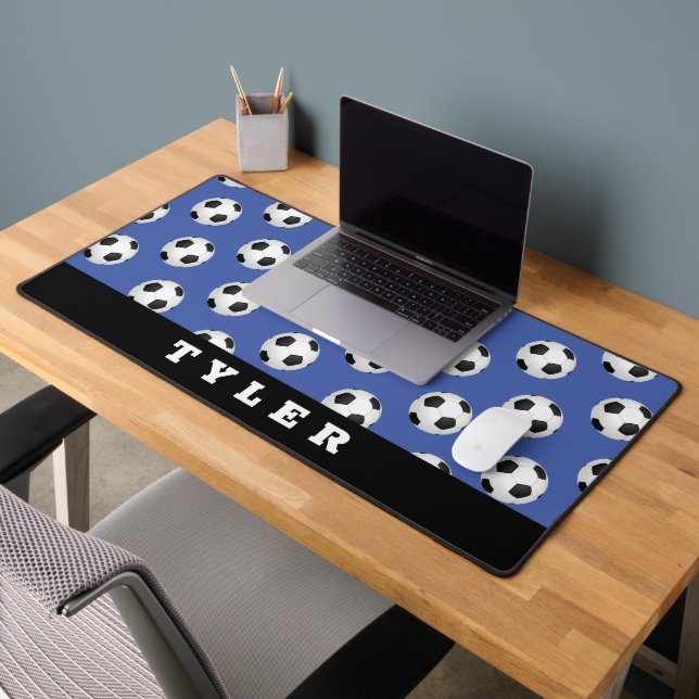 Motif de balle de soccer, nom sur bleu et noir (Bureau 2)