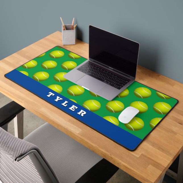 Motif de balle de tennis, Nom Blanc Gras, Bleu & V (Bureau 2)