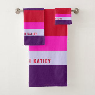 Motif de bandes rouge, rose et violet