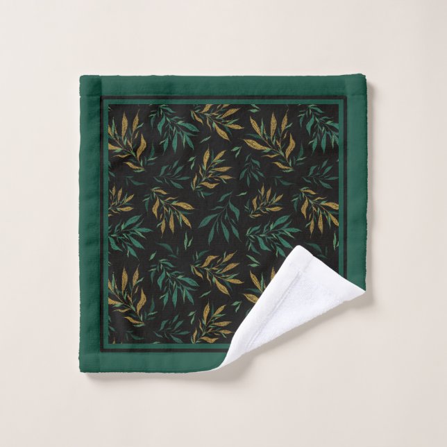 Motif de botanique avec des brindilles d'or et ver (Gant de toilette)