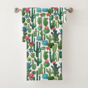 Motif de cactus Turquoises verts en fleurs