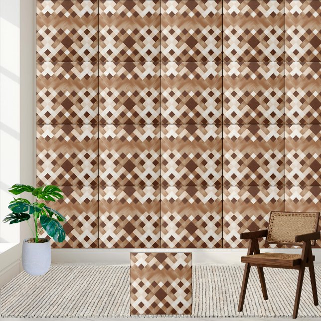 Motif de carreaux Brown et blanc unique À damiers (Unique Brown and White Checkered Tile Pattern)