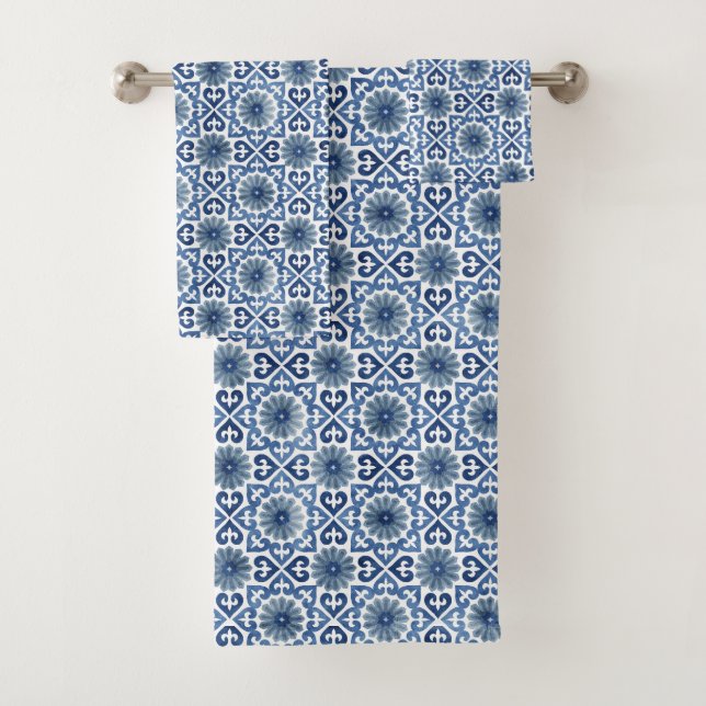 Motif de carrelage bleu Floral (En situation)