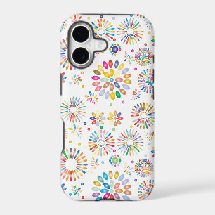 Motif de cercles de fleurs colorées sur fond blanc