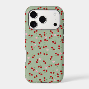 Motif de cerises sur fond vert