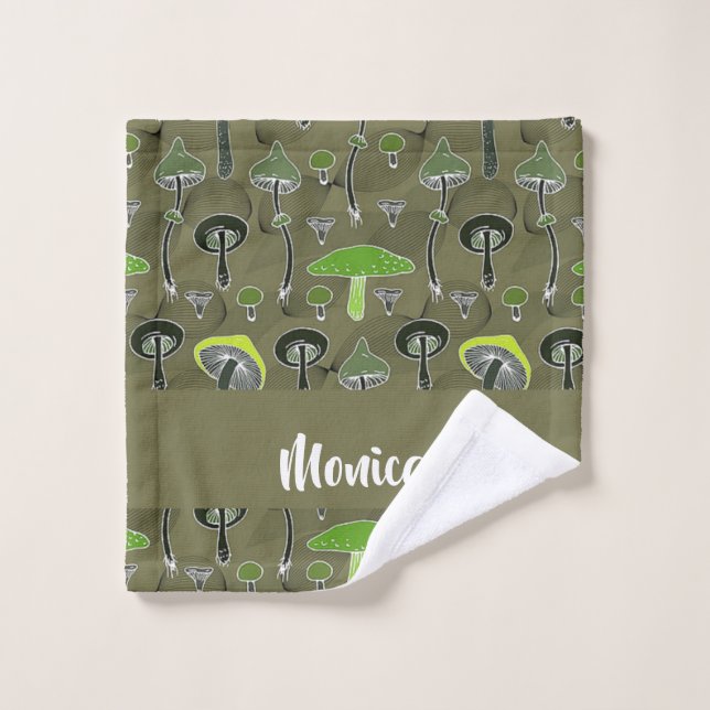 Motif de champignons verts et noirs (Gant de toilette)