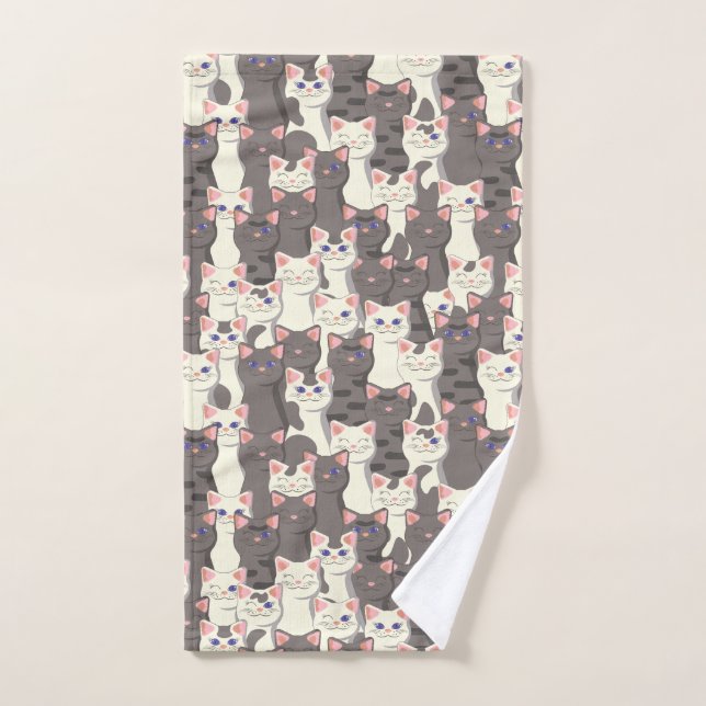 Motif de chats blancs et gris (Serviette à main)