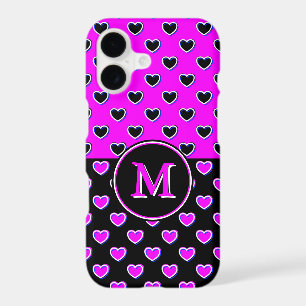 Motif de cœurs à monogramme personnalisé noir et r