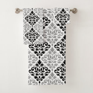 Motif de défilement Damas noir gris blanc
