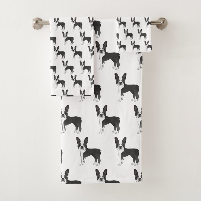 Motif de dessin de chien de Boston Terrier noir et (En situation)