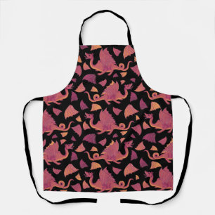 Motif de dragon rouge orange sur tablier noir