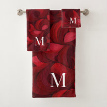 Motif de feuille Abstraite rouge foncé Monogrammé