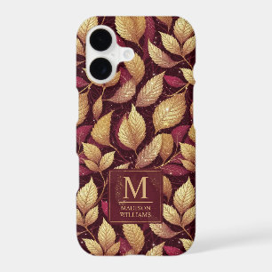 Motif de feuilles d'automne pailletées rouge borde