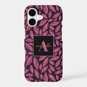 Motif de feuilles d'automne violettes monogrammées