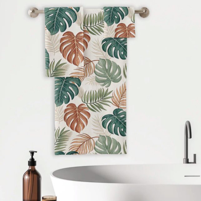 Motif de feuilles tropicales Boho vert rouille bei (Créateur téléchargé)