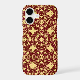 Motif de fleur de rosette jaune rouge médiéval