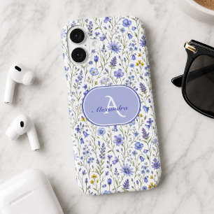 Motif de fleur sauvage aquarelle bleue avec nom pe