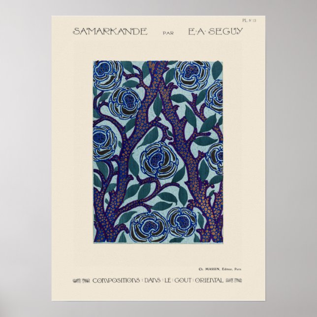 Motif de fleurs Art déco papier au pochoir (Devant)