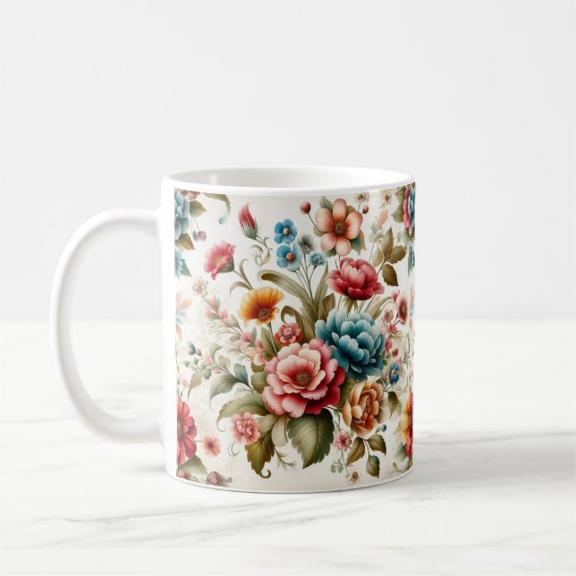 motif de fleurs rétro aquarelle sans soudure mug (Left)