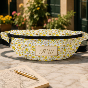 Motif de fleurs sauvages jaunes Monogramme Nom