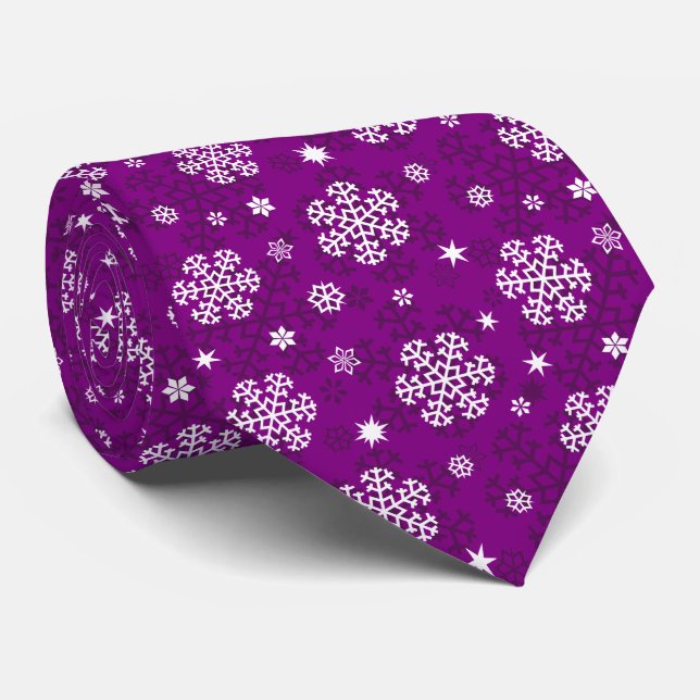Motif de flocons de neige sur Cravate violet (Roulé)