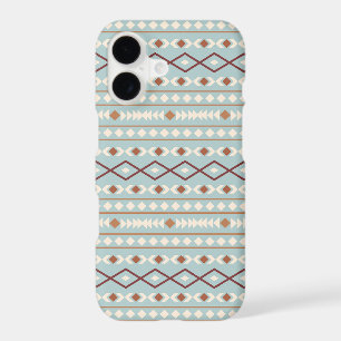 Motif de formes aztèques rouille crème bleu sarcel