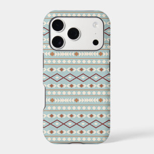 Motif de formes aztèques rouille crème bleu sarcel