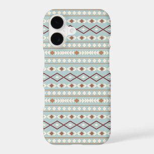 Motif de formes aztèques rouille crème bleu sarcel