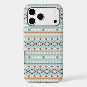 Motif de formes aztèques rouille crème bleu sarcel