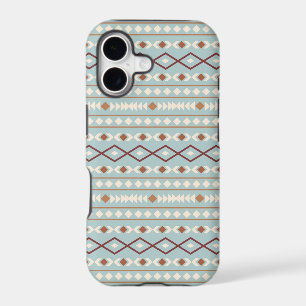 Motif de formes aztèques rouille crème bleu sarcel