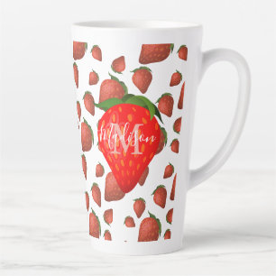 Motif de fraises Monogramme Nom initial Latte Mug