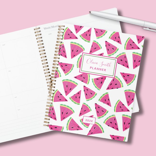 Motif de fruits d'été de pastèque (Pink watermelon tropical fruit planner with custom text. Perfect for back to school or home office.)