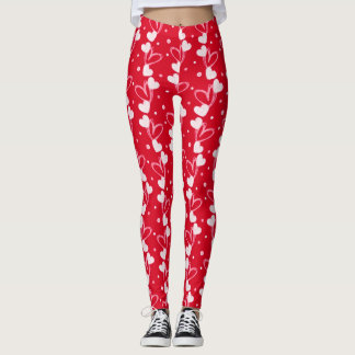 Motif de gribouillis de coeurs, Rouge, Leggings