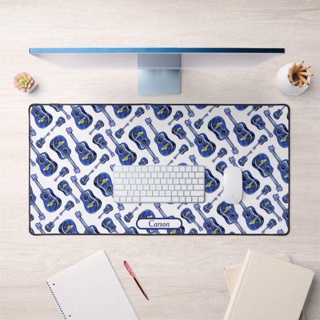 Motif de guitares bleues Monogramme (Bureau 1)