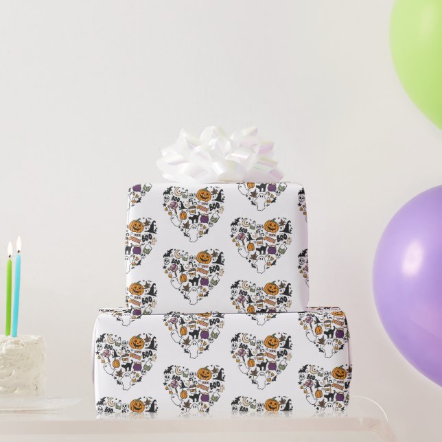 Motif de Halloween en forme de cœur Papier cadeau  (Cadeaux de fête)